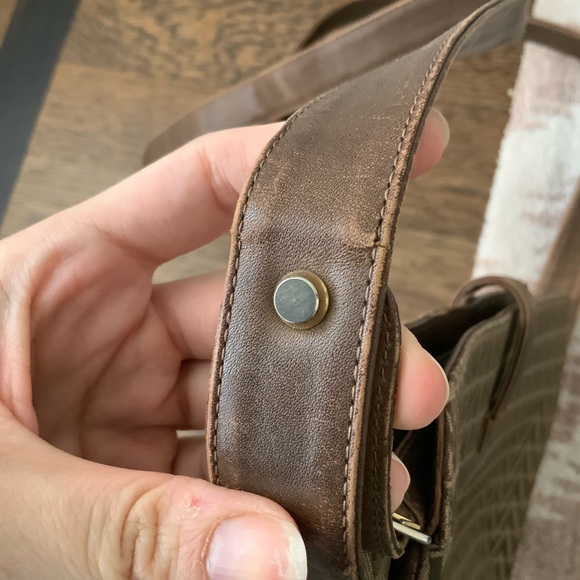 Vintage Y2K 90’S VALENTINO Cross Body Purse Leather Canvas Brown Made in Italy - Picture 6 of 16